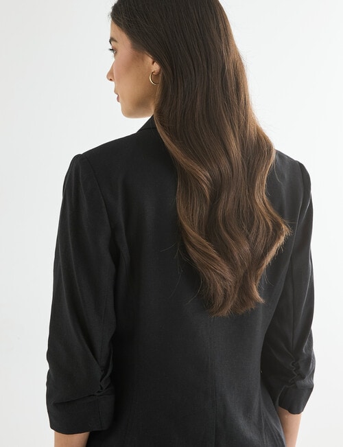 Whistle Ruched Sleeve Linen Blend Jacket, Black product photo View 06 L