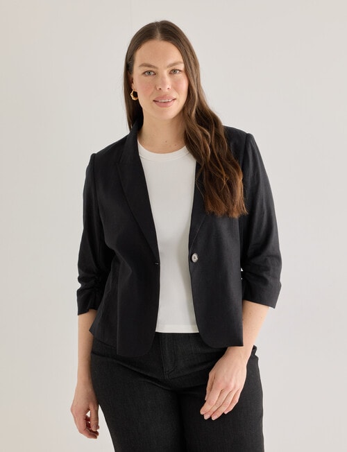 Whistle Ruched Sleeve Linen Blend Jacket, Black product photo View 12 L