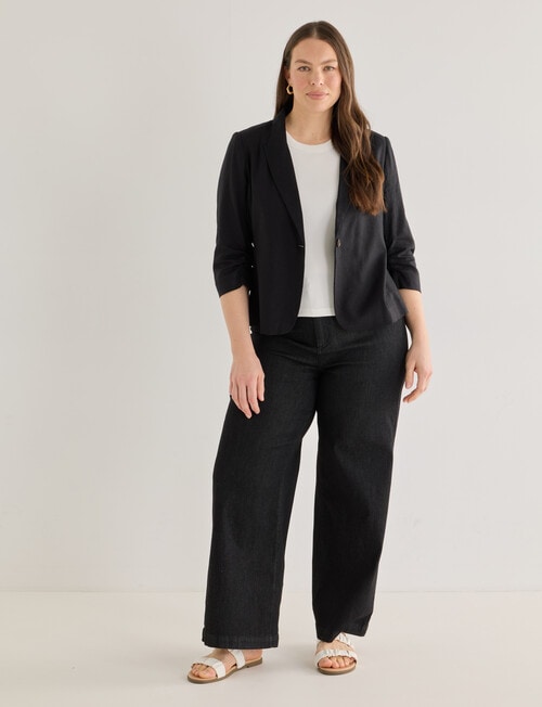 Whistle Ruched Sleeve Linen Blend Jacket, Black product photo View 13 L