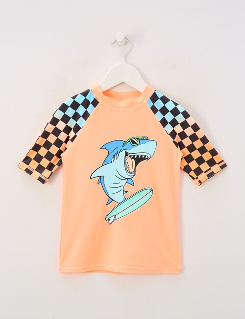 Wavetribe Shark Short Sleeve Rash Top, Dark Peach product photo