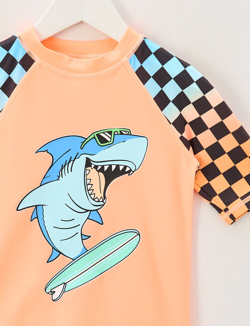 Wavetribe Shark Short Sleeve Rash Top, Dark Peach product photo View 02 L