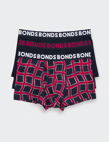 Bonds Everyday Trunk, 3-Pack, Geo Check, Nu Black & Cherry Wine product photo