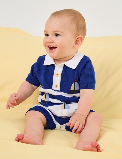 Little Bundle Sail Away Knit Stripe Set, Blue & White product photo