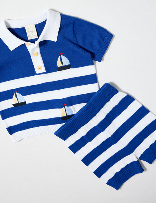 Little Bundle Sail Away Knit Stripe Set, Blue & White product photo View 02 L
