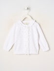 Little Bundle Pretty Flower Crew Neck Cardigan, White product photo