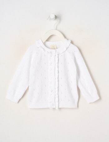 Little Bundle Pretty Flower Crew Neck Cardigan, White product photo