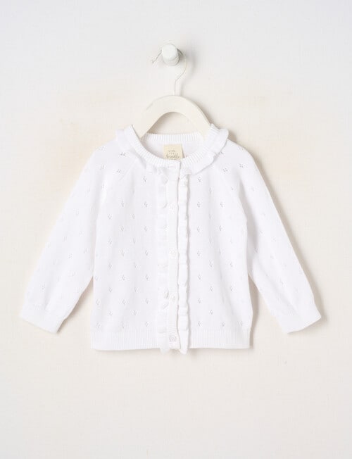 Little Bundle Pretty Flower Crew Neck Cardigan, White product photo