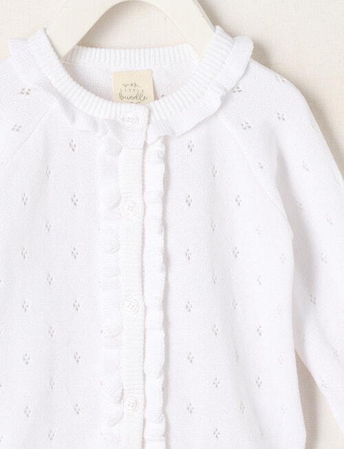 Little Bundle Pretty Flower Crew Neck Cardigan, White product photo View 02 L