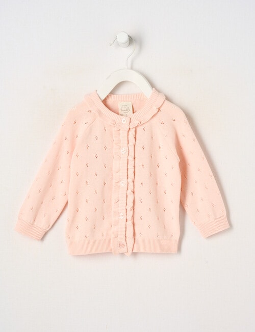 Little Bundle Pretty Flower Crew Neck Cardigan, Soft Pink product photo