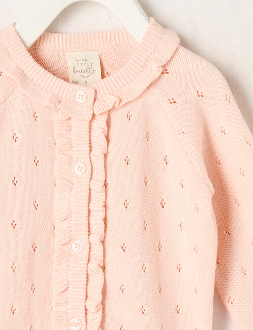 Little Bundle Pretty Flower Crew Neck Cardigan, Soft Pink product photo View 02 L