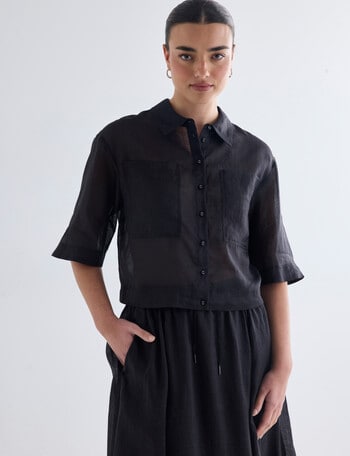 Mineral Cooper Crop Ramie Shirt, Black product photo