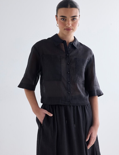 Mineral Cooper Crop Ramie Shirt, Black product photo