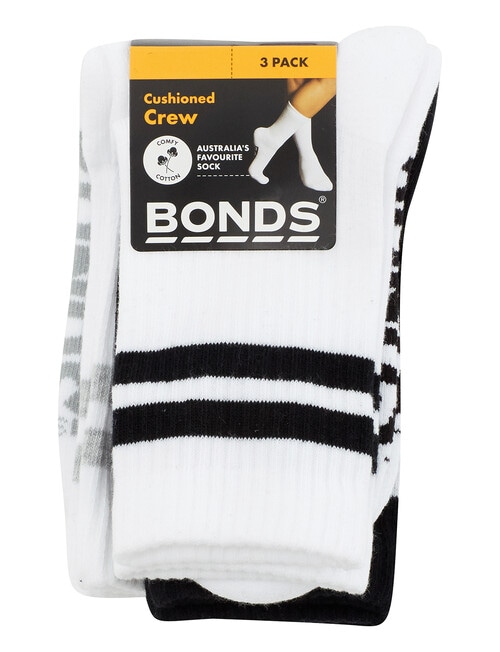 Bonds Bonds Logo Crew Socks, 3 Pack, White & Black with Stripes product photo View 03 L