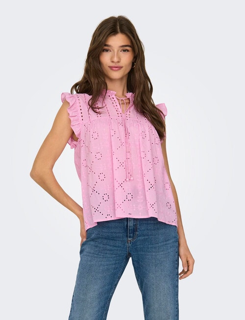 ONLY Reva Sleeveless Embroidered Top, Bonbon product photo