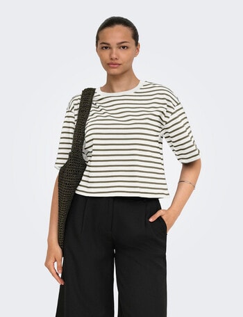 ONLY Mermaid Stripe Bloom Crop Tee, Cloud product photo
