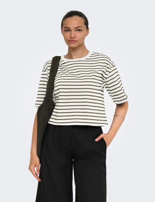 ONLY Mermaid Stripe Bloom Crop Tee, Cloud product photo