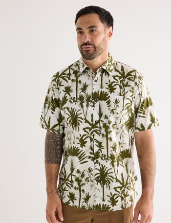 Kauri Trail Print Short Sleeve Shirt, Natural product photo