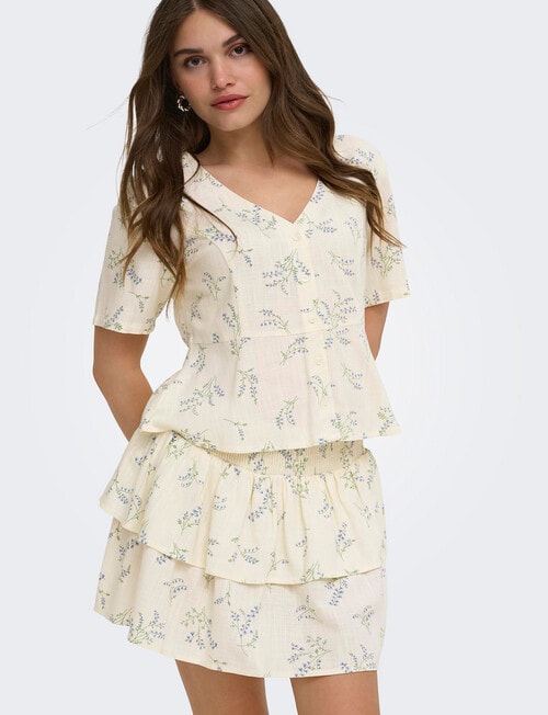 ONLY Lyrida Ruffle Skirt, Floral Bright White product photo View 03 L