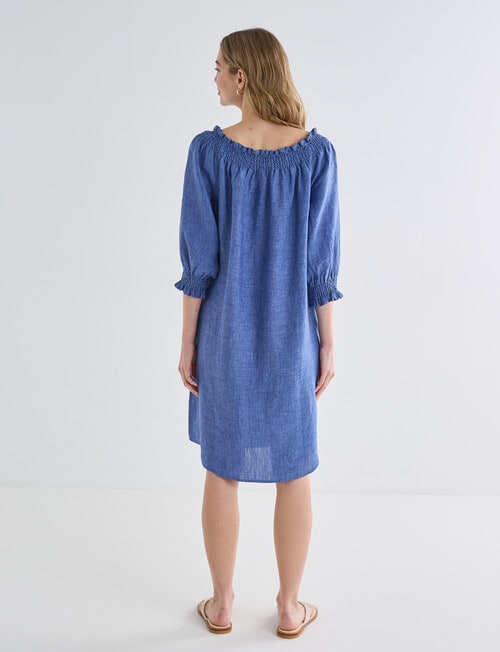 Zest Linen Shirred Dress, Mid Blue product photo View 02 L