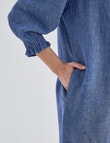 Zest Linen Shirred Dress, Mid Blue product photo View 05 S
