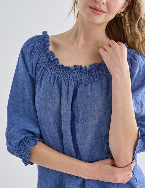 Zest Linen Shirred Dress, Mid Blue product photo View 06 L