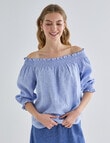Zest Linen Shirred Peasant Top, Light Blue product photo