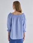 Zest Linen Shirred Peasant Top, Light Blue product photo View 02 S