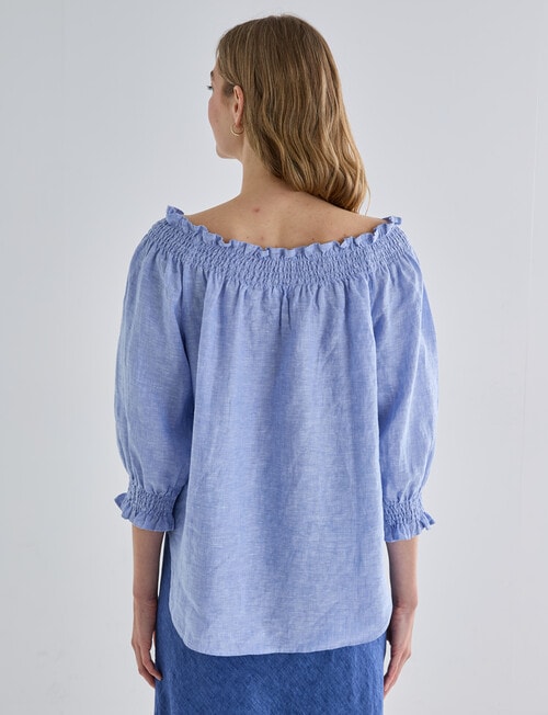 Zest Linen Shirred Peasant Top, Light Blue product photo View 02 L