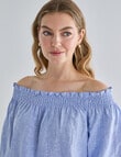 Zest Linen Shirred Peasant Top, Light Blue product photo View 04 S