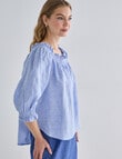 Zest Linen Shirred Peasant Top, Light Blue product photo View 06 S