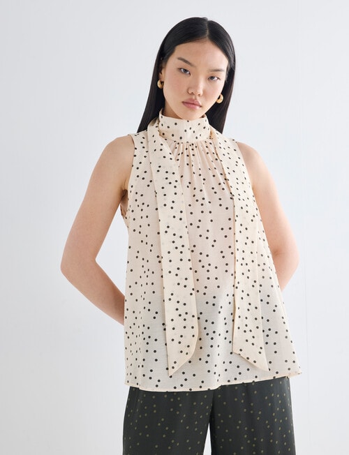 State of play Fern Tie Top, Ecru & Green Spot product photo View 05 L