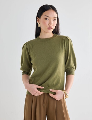 State of play Lark Short Sleeve Cashmere Blend Sweater, Moss product photo