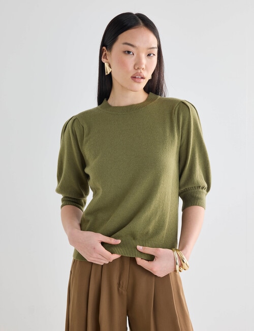 State of play Lark Short Sleeve Cashmere Blend Sweater, Moss product photo