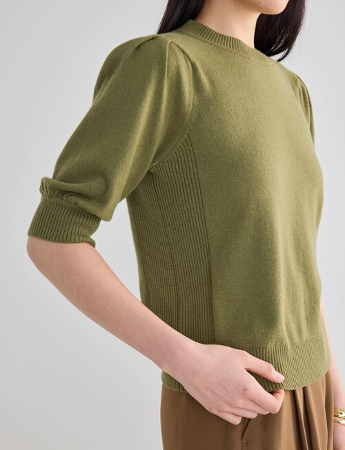 State of play Lark Short Sleeve Cashmere Blend Sweater, Moss product photo View 05 L