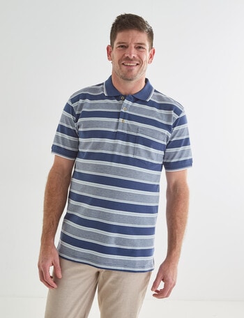 Chisel Multi Stripe Short Sleeve Polo Shirt, Denim product photo
