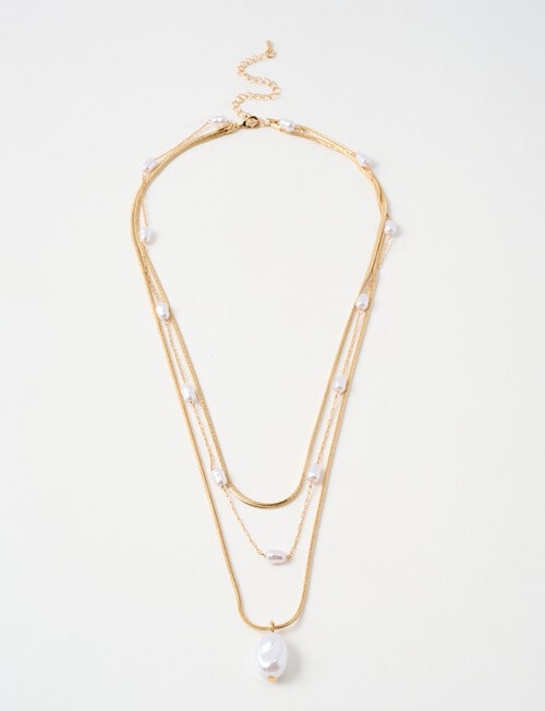 Whistle Faux Pearl Chain Necklace, Gold Tone product photo
