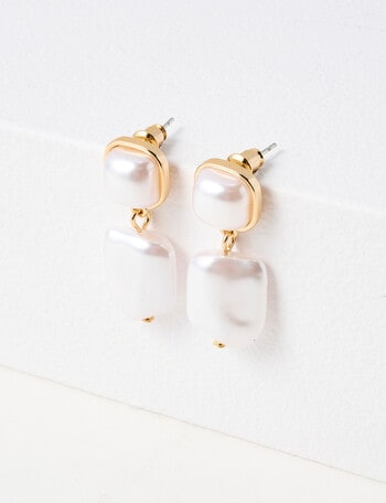 Whistle Faux Pearl Square Earrings, Gold Tone product photo