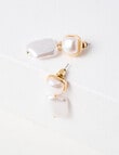 Whistle Faux Pearl Square Earrings, Gold Tone product photo View 02 S