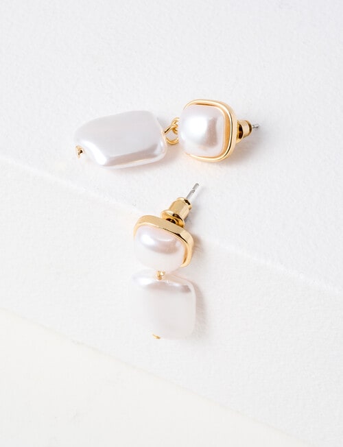 Whistle Faux Pearl Square Earrings, Gold Tone product photo View 02 L
