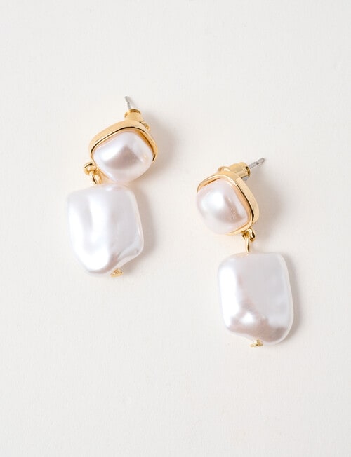 Whistle Faux Pearl Square Earrings, Gold Tone product photo View 03 L