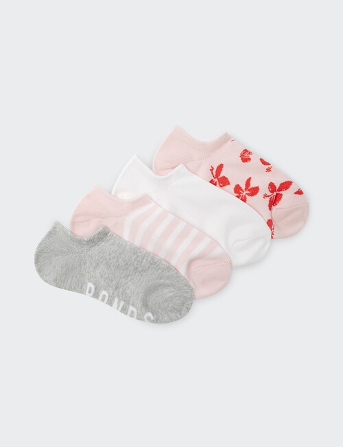 Bonds Fashion No Show Sock, 4-Pack, Hibiscus, White, Mona Lisa & Grey product photo View 04 L