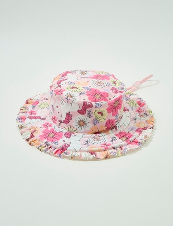 Wavetribe Floral Unicorn Reversible Frill Bucket Hat, Pink product photo
