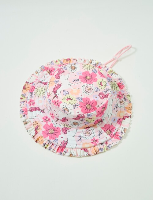 Wavetribe Floral Unicorn Reversible Frill Bucket Hat, Pink product photo View 04 L