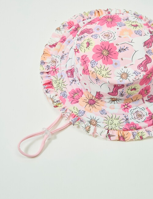 Wavetribe Floral Unicorn Reversible Frill Bucket Hat, Pink product photo View 05 L