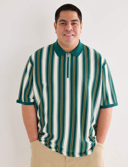 Gasoline King size Vertical Stripe Polo Shirt, Green product photo