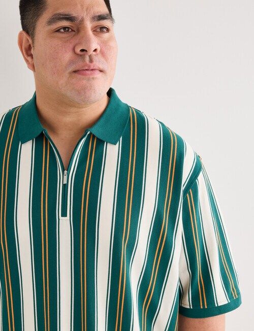 Gasoline King size Vertical Stripe Polo Shirt, Green product photo View 04 L