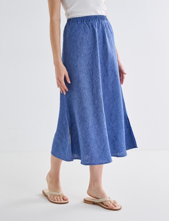 Zest Linen Bias Cut Skirt, Mid Blue product photo