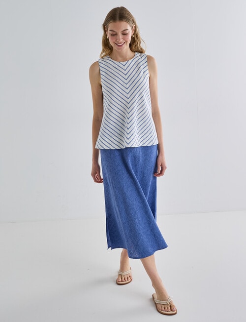 Zest Linen Bias Cut Top, Blue Stripe product photo