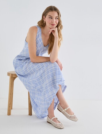 Zest Linen Bias Cut Maxi Dress, Blue Check product photo