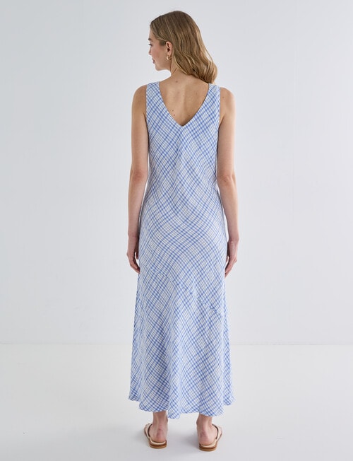 Zest Linen Bias Cut Maxi Dress, Blue Check product photo View 02 L